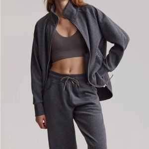 Varley Lita Cord Zip-Through Jacket Cord Sweat in Charcoal Marl Large $168